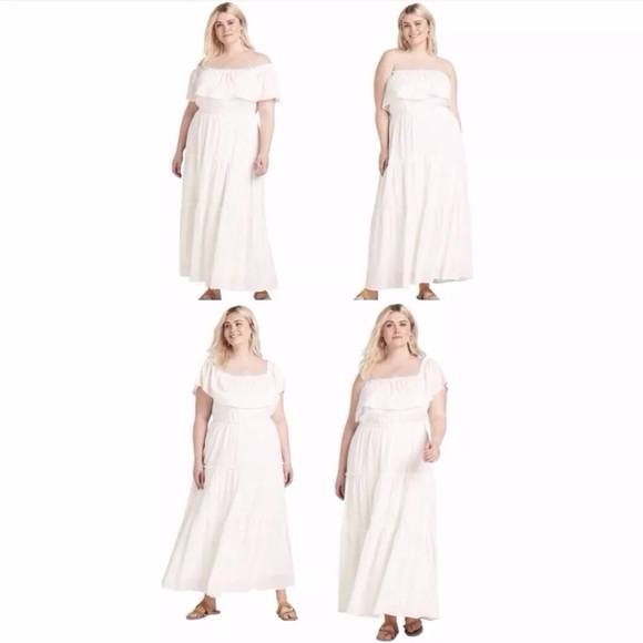 Lane Bryant Plus 14/16 White Multi-Way Off-The-Shoulder Tiered Maxi Dress NEW - Picture 1 of 11